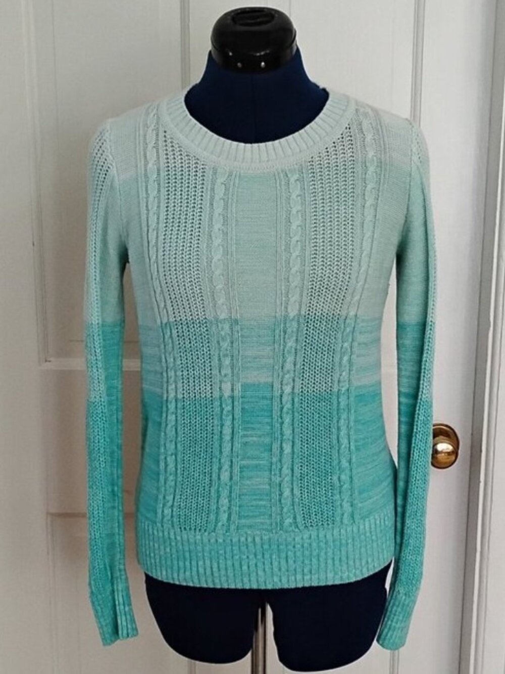 Forever 21 Cotton Blend Aqua Ombre Striped Pullover Sweater - Picture 2 of 6